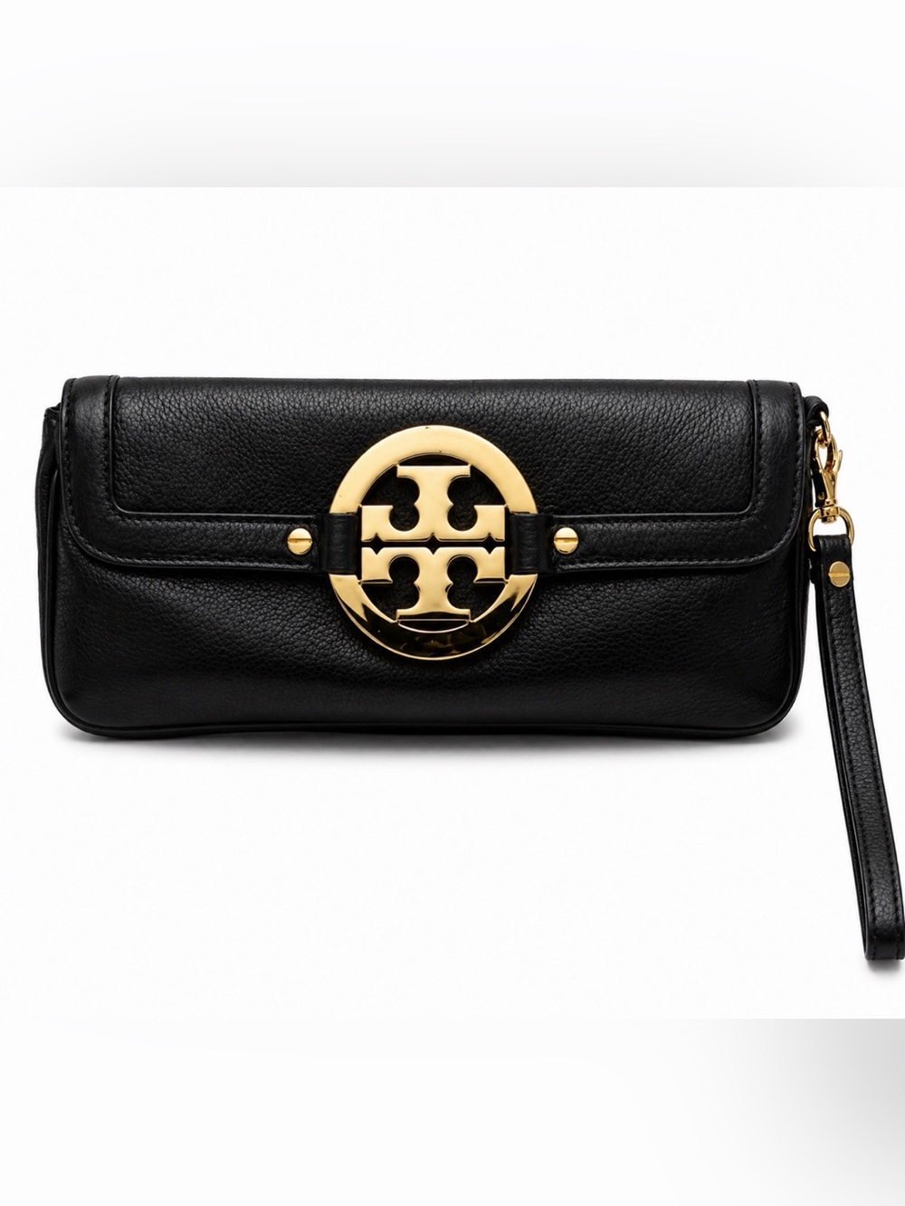 Tory Burch Miller Logo Wristlet Clutch Wallet Black Leather Gold Hardware Y2K